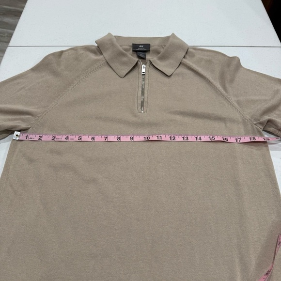 H&M Muscle Fit Polo Tan 1/4 Zip Shirt Short Sleeve Collar Men’s Size Large - Picture 3 of 13